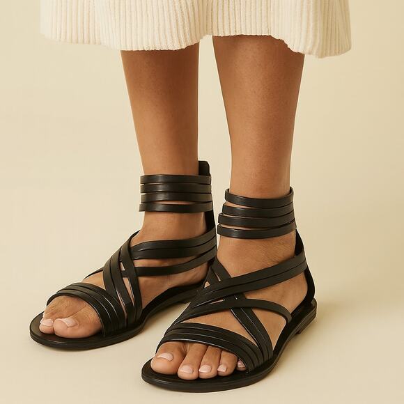 Garnet Hill SZ 8.5 Giselle Italian Strappy Gladiator Sandals in Black - Picture 1 of 7